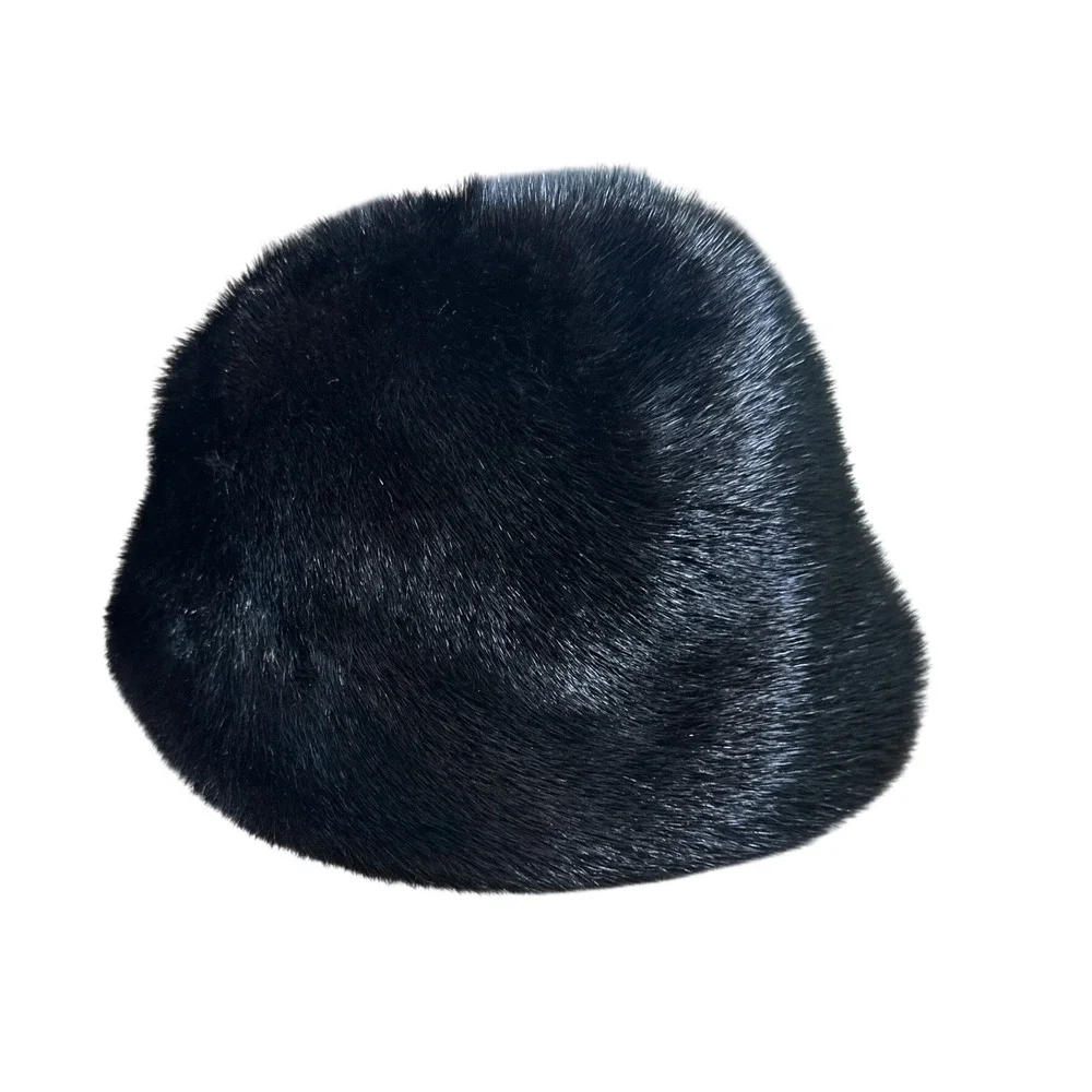 Vintage Gene Kittrell Pillbox Black Fur Mink Hat with Animal‎ Paw Detail Women